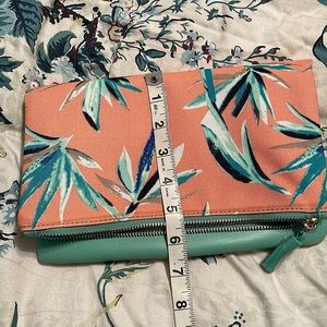 RACHEL PALLY Aqua Tropical Canvas Vegan Faux Leather Zip Pouch Clutch Handbag